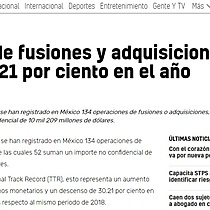 Nmero de fusiones y adquisiciones bajan 30.21 por ciento en el ao